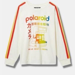 Torrid Polaroid sweatshirt, rainbow sleeves